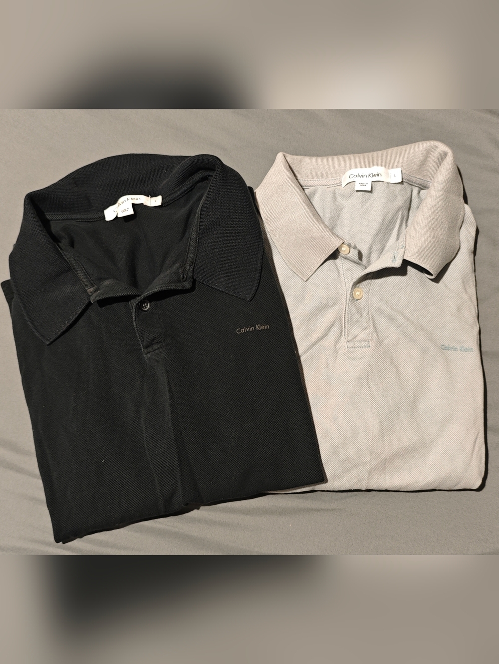 Lot of 2 Calvin Klein Men's Short Sleeve Polo Shirts Light Gray / Black Size L